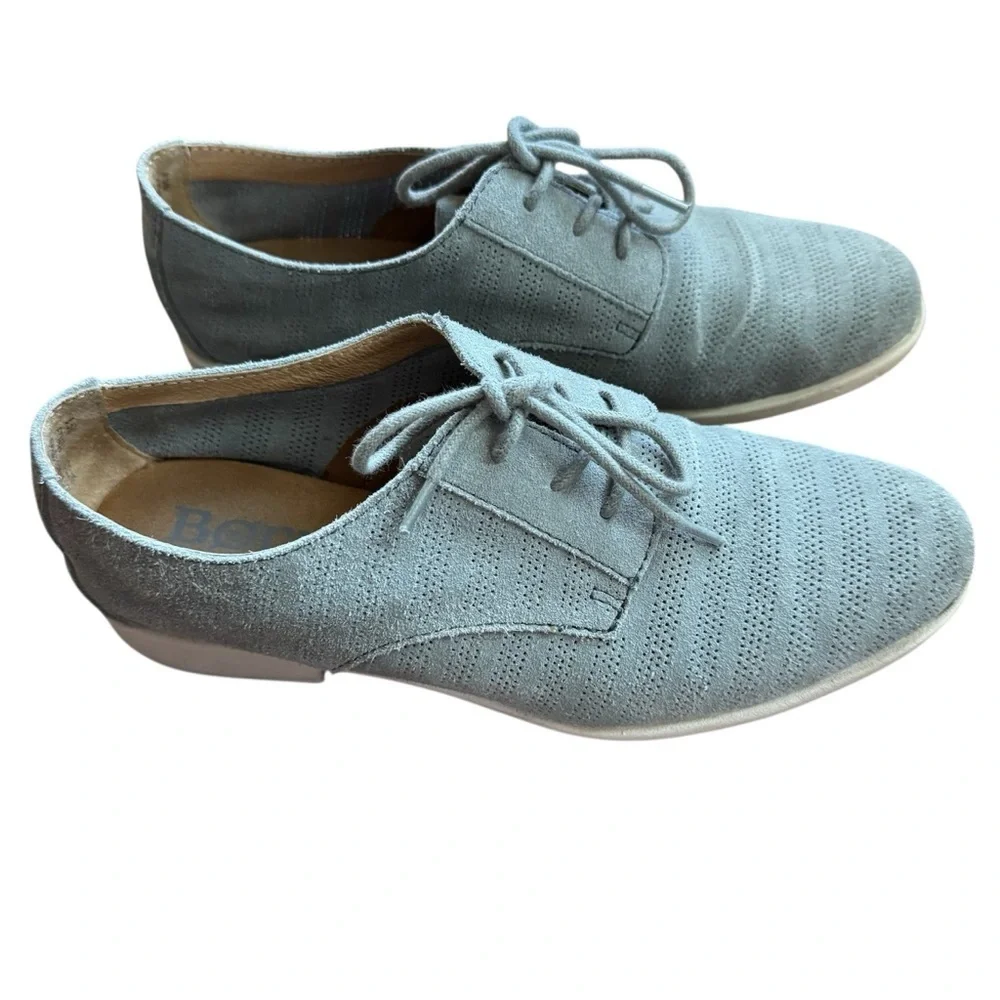 Born Passi Perforated Suede Oxfords Derby Blue Lace Up Flats